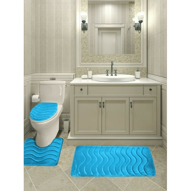 T&H XHome Non-Slip Bath Rug Sets 3 Piece for Bathroom-Christmas Snow Grey Pattern,Luxury Memory Foam Bathroom Mats U-Shaped Contour Mat Toilet Lid Cover 20x31+16x20+16x18 